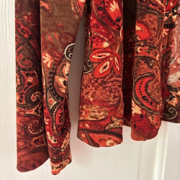 Chico's Travelers Size‎ 2 Orange Brown Paisley Open Front Cardigan Chicos Large - Picture 2 of 11